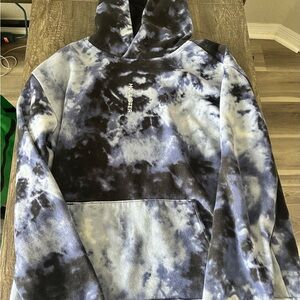 Hollister Men's Black and Blue Tie-Dye Hoodie
